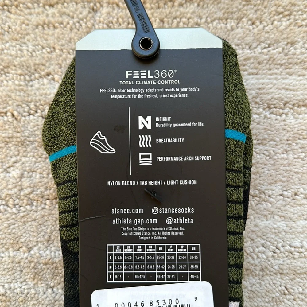 2 Pairs of Stance Run Socks Athleta Feel 360 Performance Tab Ankle Height Black